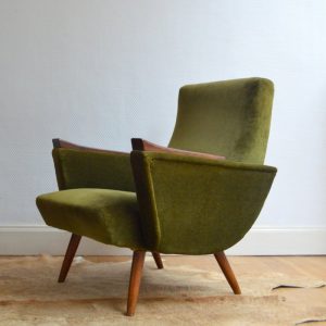 Paire de fauteuils années 50 kaki vintage 18