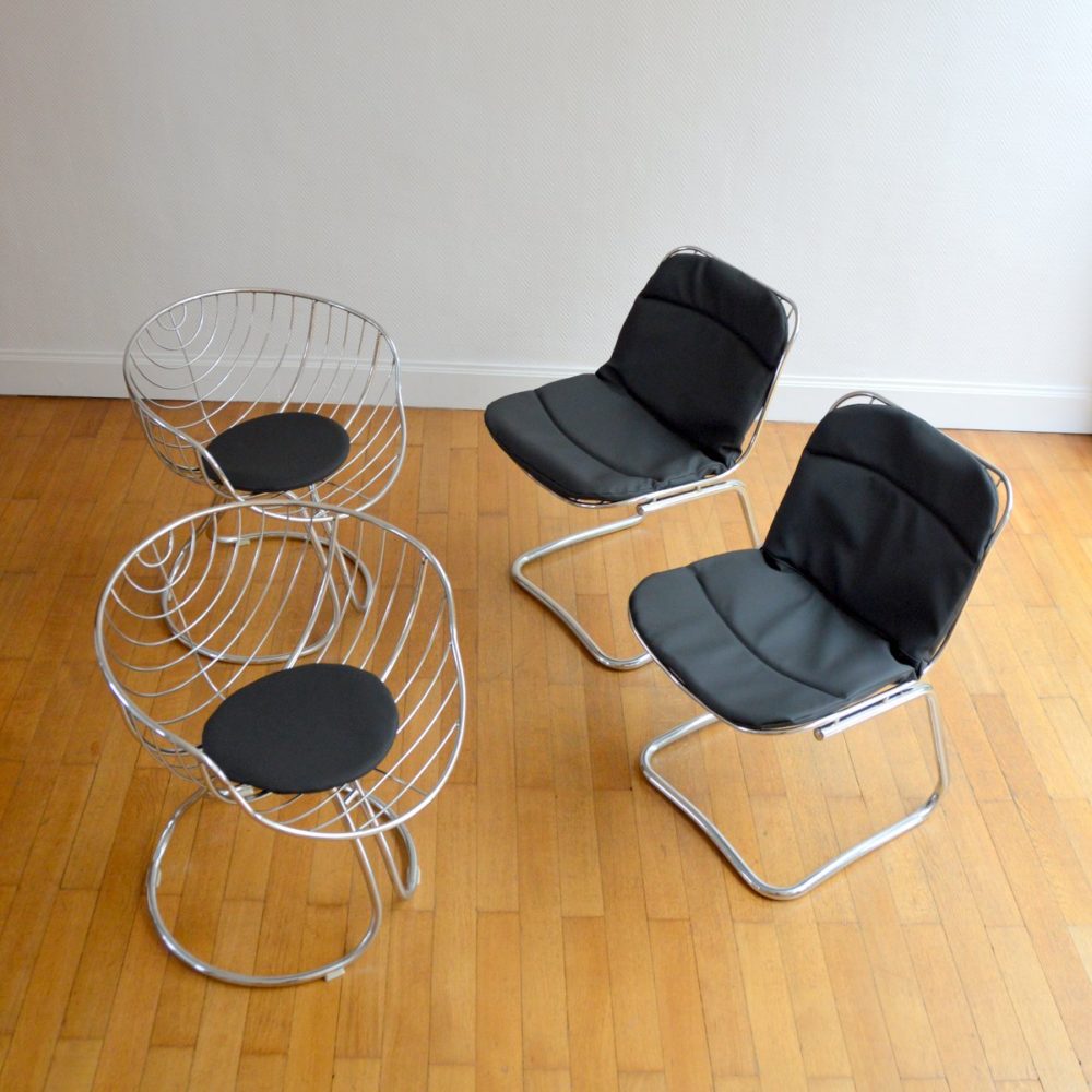 Quatre chaises / Fauteuils Design par Gastone Rinaldi 1970s