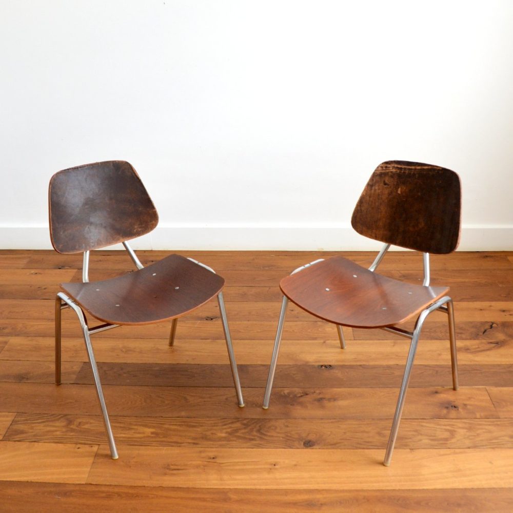 Paire de chaises Thonet en bois – métal et cuir 1950s