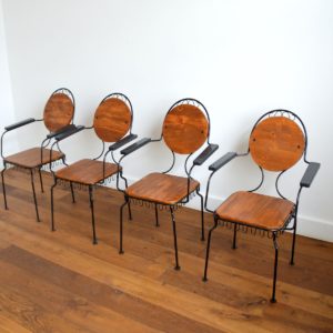 4 chaises de jardin bois et métal 1950 vintage 5