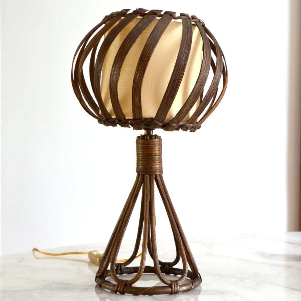 Lampe de table / de chevet Louis Sognot en rotin 1950s