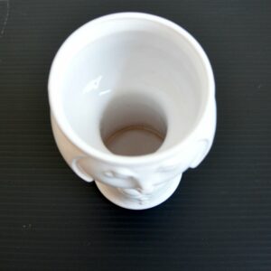 Vase : cache pot Allemand blanc tête : visage faïence vintage 1