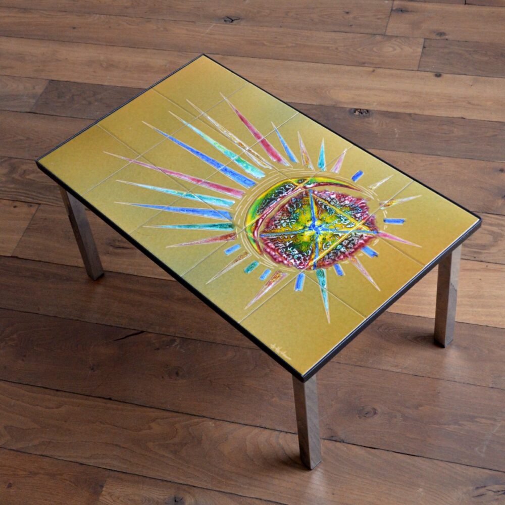 Table basse / Bout de canapé / céramique peinte à la main vintage 1960