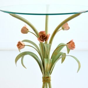 Guéridon – table d’appoint bouquet de fleurs : Roses fer forgé 1960 vintage 19