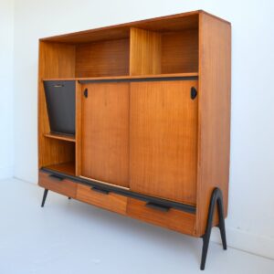 Buffet : Vaisselier : Meuble de rangement pieds compas scandinave teck 1950 vintage 18