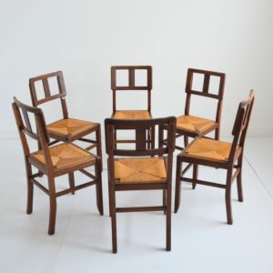 6 chaises Pierre Cruege Bois et paille 1950 vintage 1