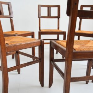 6 chaises Pierre Cruege Bois et paille 1950 vintage 4