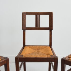 6 chaises Pierre Cruege Bois et paille 1950 vintage 5