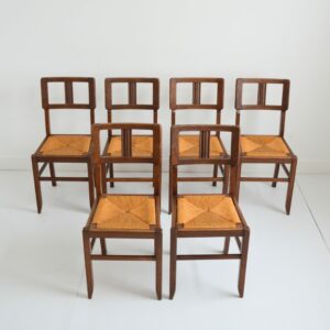 6 chaises Pierre Cruege Bois et paille 1950 vintage 6