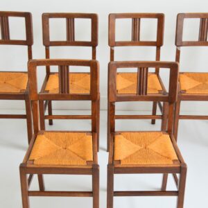 6 chaises Pierre Cruege Bois et paille 1950 vintage 7