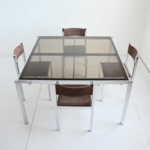 Dining table – Table à manger Milo Baughman chrome et verre circa 1960 vintage 29