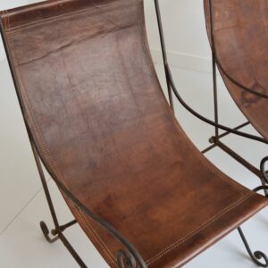 2 fauteuils ancien fer forgé et cuir tendu vintage 14