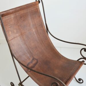 2 fauteuils ancien fer forgé et cuir tendu vintage 15