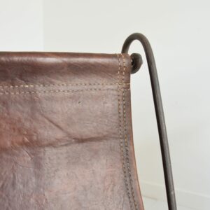 2 fauteuils ancien fer forgé et cuir tendu vintage 16