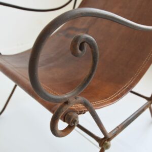2 fauteuils ancien fer forgé et cuir tendu vintage 6