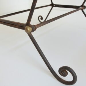 2 fauteuils ancien fer forgé et cuir tendu vintage 7