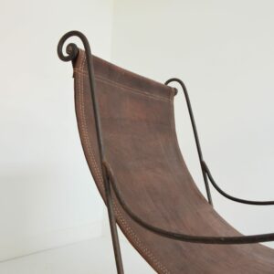 2 fauteuils ancien fer forgé et cuir tendu vintage 9