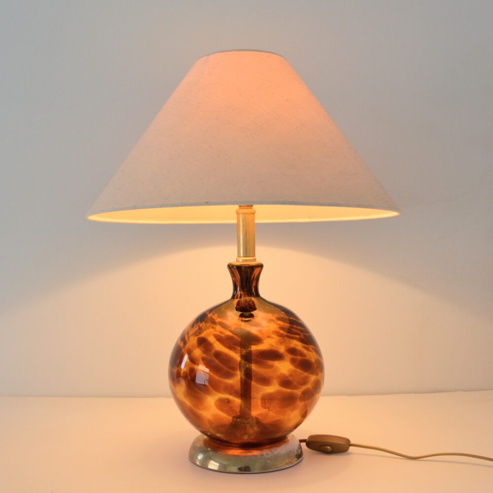 Lampe boule verre soufflé et porcelaine Art déco vintage (Numéroté)