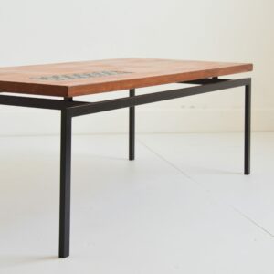 Table basse 1950 teck : Métal : Faïence fleurs vintage 18