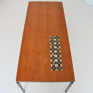 Table basse 1950 teck : Métal : Faïence fleurs vintage 3