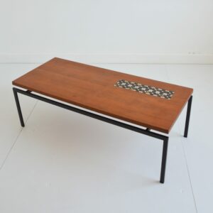 Table basse 1950 teck : Métal : Faïence fleurs vintage 8