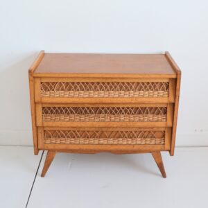 Commode bois et rotin 1960 vintage 1