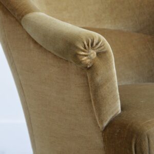Fauteuil crapaud : Fauteuil club velours kaki 1950 vintage 10