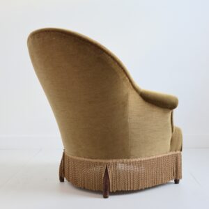 Fauteuil crapaud : Fauteuil club velours kaki 1950 vintage 14