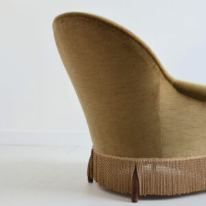 Fauteuil crapaud : Fauteuil club velours kaki 1950 vintage 15