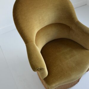 Fauteuil crapaud : Fauteuil club velours kaki 1950 vintage 6