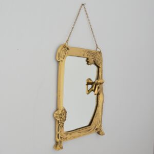 Miroir mural Art Nouveau en laiton doré vintage 1
