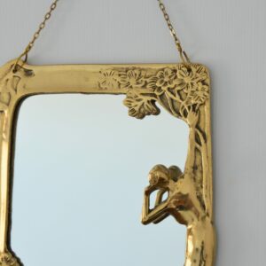Miroir mural Art Nouveau en laiton doré vintage 10