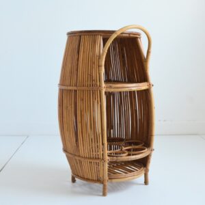 meuble Bar forme tonneau en bambou et rotin Italie 1960 vintage 12