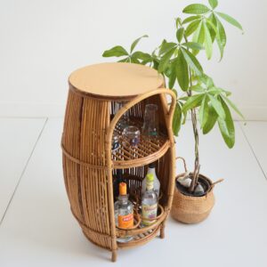 meuble Bar forme tonneau en bambou et rotin Italie 1960 vintage 5