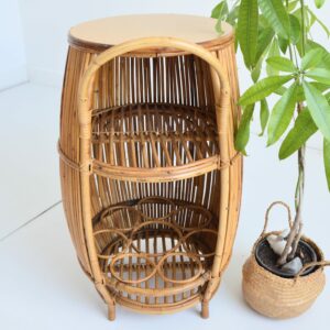 meuble Bar forme tonneau en bambou et rotin Italie 1960 vintage 7