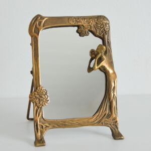 Miroir à poser Art Nouveau en laiton doré vintage 18