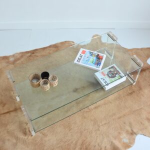 Table basse double plateaux en verre 1970 vintage 15