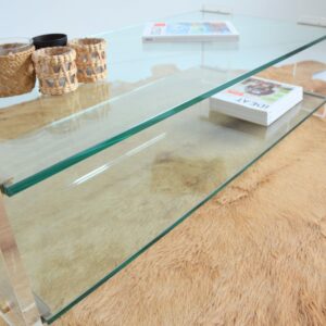 Table basse double plateaux en verre 1970 vintage 21