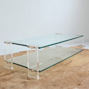 Table basse double plateaux en verre 1970 vintage 3