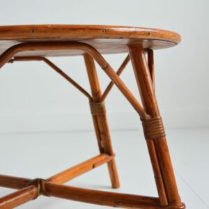 Table basse ronde bois et rotin 1960 vintage 10
