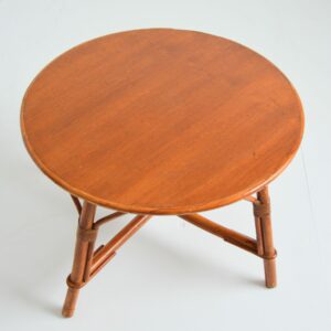Table basse ronde bois et rotin 1960 vintage 7
