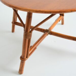 Table basse ronde bois et rotin 1960 vintage 8