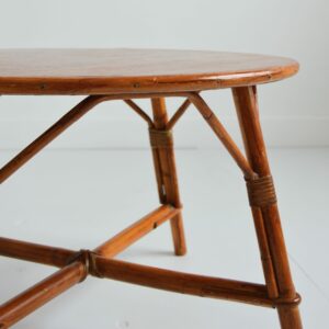 Table basse ronde bois et rotin 1960 vintage 9