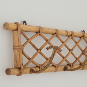 porte manteaux bois et rotin 1960 vintage 3