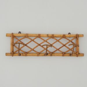porte manteaux bois et rotin 1960 vintage 4