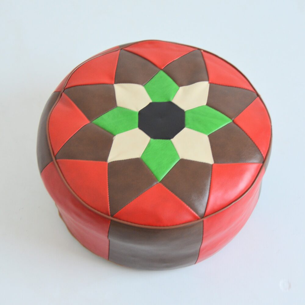 Pouf patchwork décor fleur 1970 vintage