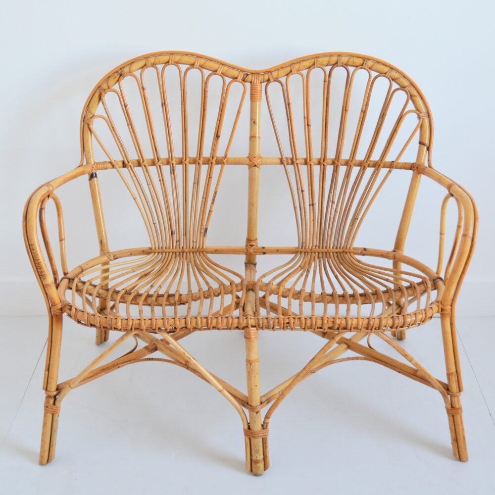 Canapé / Banquette en rotin 1960 vintage