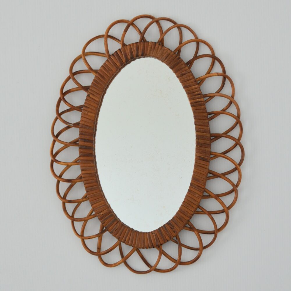 Miroir fleur en rotin années 50 / 60 vintage