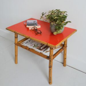 Table basse : table d&rsquo;appoint : bout de canapé bambou et rotin 1960 vintage 10