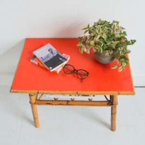 Table basse : table d&rsquo;appoint : bout de canapé bambou et rotin 1960 vintage 12